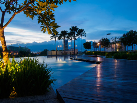 Swimming pool blue sky sunset at Butterworth, Penang, Malaysiaの写真素材