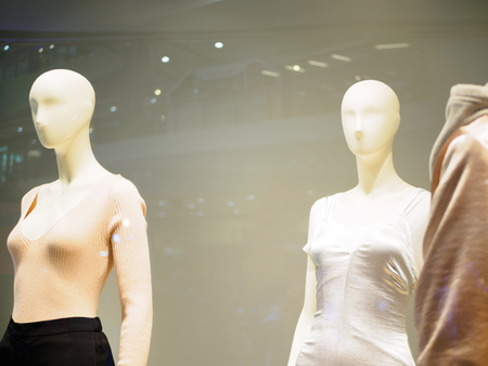 closeup lady or women mannequins inside a fashion house in big shopping mallの写真素材