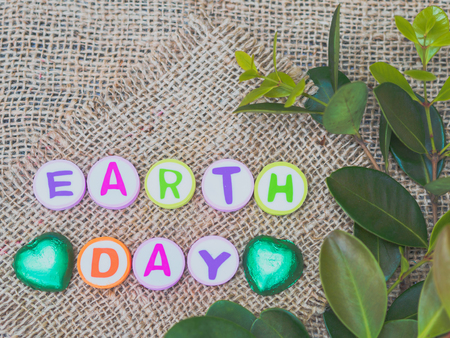 alphabet Earth day word on sack background for save the earth campaignの写真素材