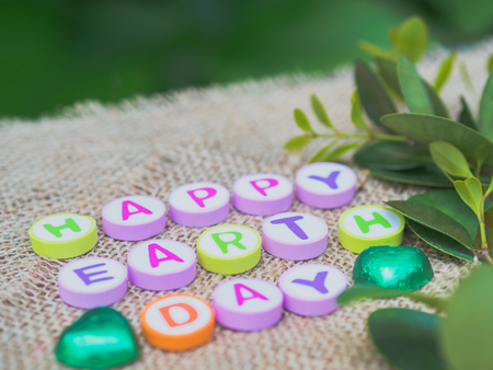 alphabet Earth day word on sack background for save the earth campaignの写真素材