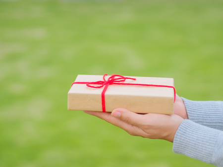Hands holding beautiful gift box, female giving gift, Christmas holidays and greeting season concept, shallow dofの写真素材