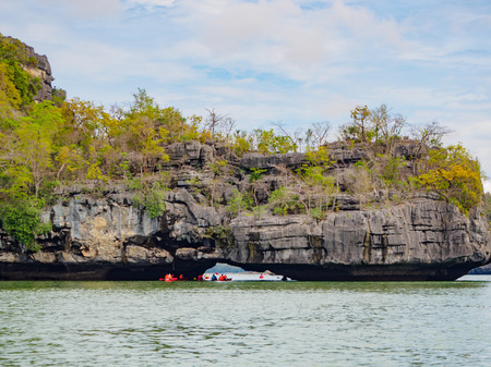 Kayaking in the sea from back viewの写真素材