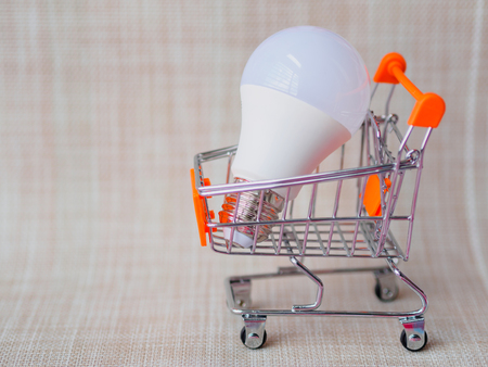LED light bulbs on a cartの写真素材