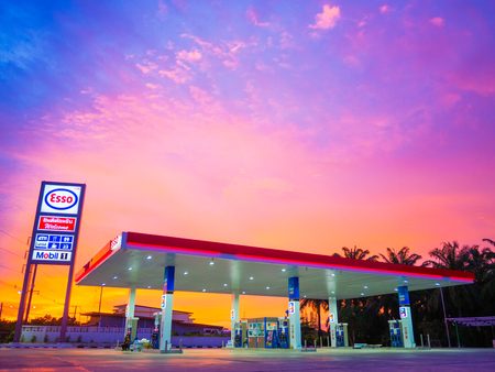 Krabi, Thailand - September 1, 2017: ESSO gas station. Esso gas stations and products including gasoline, diesel, motor oil, gift cards, credit cards and moreのeditorial素材