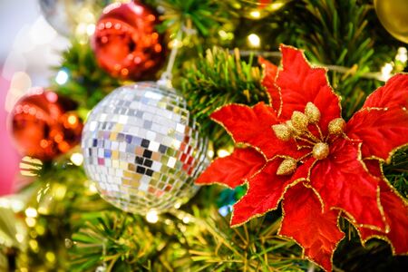 Closeup a beautiful Christmas-tree decorations with selective focus.の写真素材