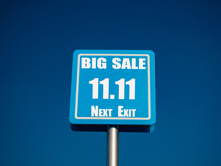 Blue road sign with 11.11 Chinese single day sale concept.