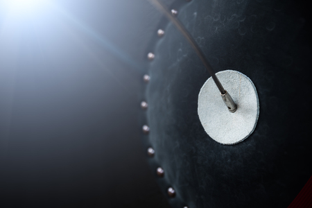Close up fencing sword hitting the target. Goal setting and SMART. Business accuracy success...