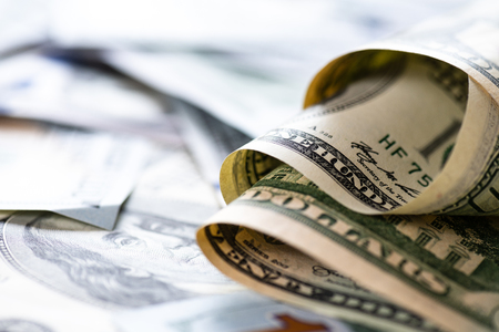 Growing Money and investments. Close up American Banknote dollars. saving money concept.の写真素材