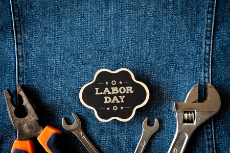 USA Labor day concept, First Monday in September. Different kinds on wrenches, handy tools, America...