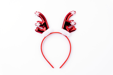 Christmas background concept. Top view of Headband reindeer on white background.の写真素材