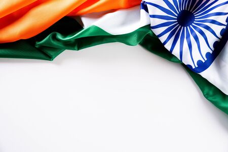 Indian republic day concept. Indian flag with the text Happy republic day against a white background. 26 January.の写真素材