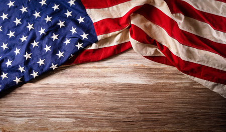 Happy memorial day concept made from american flag on old wooden background.の写真素材