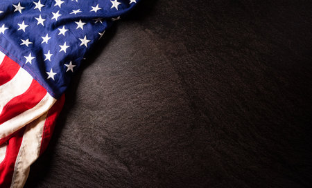 Happy memorial day concept made from american flag on dark stone background.の写真素材