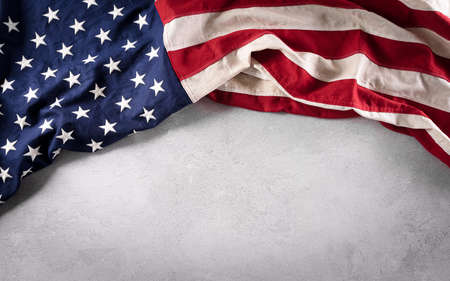 Happy memorial day concept made from american flag on dark stone background.の写真素材