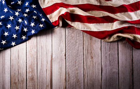Happy memorial day concept made from american flag on old wooden background.の写真素材