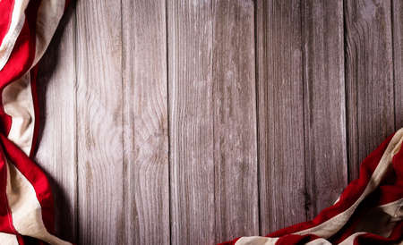 Happy memorial day concept made from american flag on old wooden background.の写真素材
