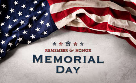 Happy memorial day concept made from american flag with the text on dark stone background.の写真素材