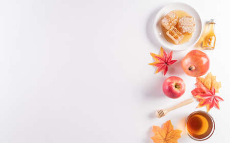 Rosh hashanah (jewish New Year holiday), Concept of traditional or religion symbols on white background.の写真素材