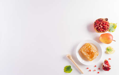 Rosh hashanah (jewish New Year holiday), Concept of traditional or religion symbols on white background.の写真素材