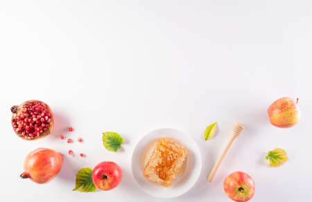 Rosh hashanah (jewish New Year holiday), Concept of traditional or religion symbols on white background.の写真素材