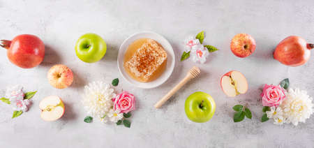 Rosh hashanah (jewish New Year holiday), Concept of traditional or religion symbols on stone background.の写真素材