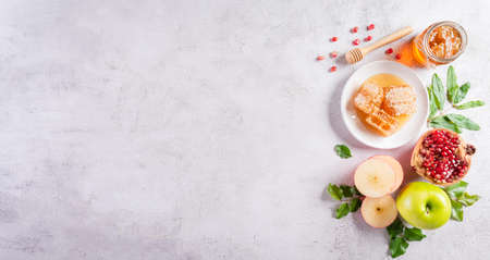 Rosh hashanah (jewish New Year holiday), Concept of traditional or religion symbols on stone background.の写真素材