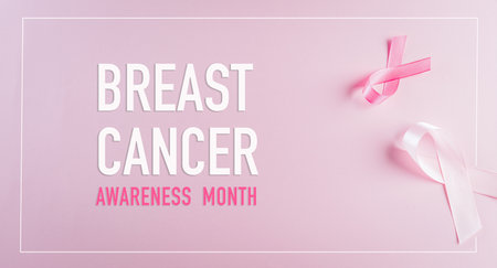 Pink ribbons on pastel background, Symbol of women's breast cancer awareness, Health care and medical concept.の写真素材