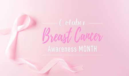 Pink ribbons on pastel background, Symbol of women's breast cancer awareness, Health care and medical concept.の写真素材