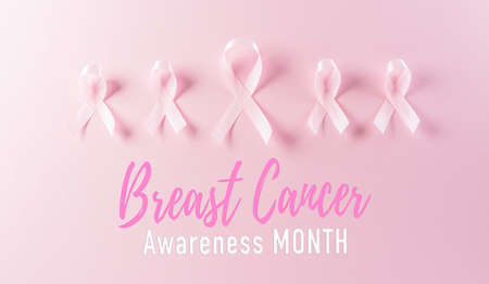 Pink ribbons on pastel background, Symbol of women's breast cancer awareness, Health care and medical concept.の写真素材