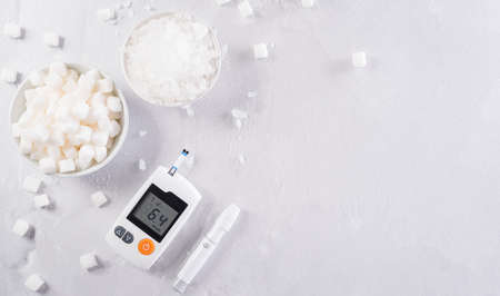World diabetes day awareness concept. The diabetes measure set and different kind of sugar, a symbol of diabetic control in the blood, 14 November.の写真素材
