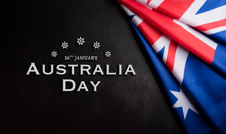Happy Australia day concept. Australian flag against dark stone background. 26 January.の写真素材