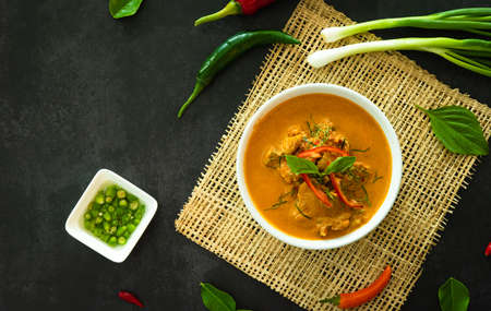 Dried pork curry with coconut milk (Panaeng) : A famous Thai food served in bowl.の写真素材