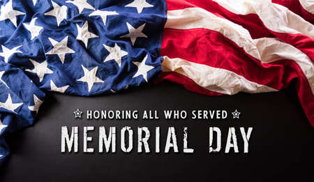 Happy Memorial day, Independence day concept made from american flag with the text on dark background.の写真素材