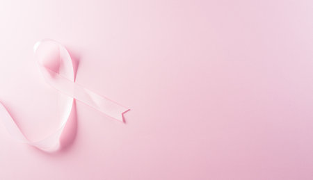 Pink ribbons on pastel background, Symbol of women's breast cancer awareness, Health care and medical concept.の写真素材