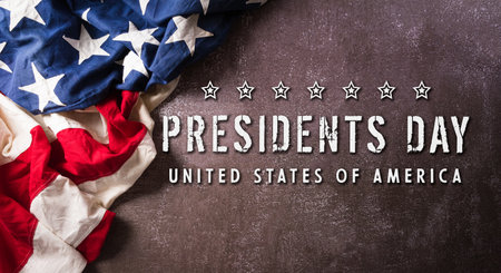 Happy Presidents day concept made from American flag and the text on dark stone background.の写真素材