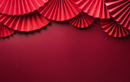 Traditional Chinese new year background concept made from red paper fan.の写真素材