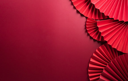 Traditional Chinese new year background concept made from red paper fan.の写真素材
