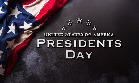 Happy Presidents day concept made from American flag and the text on dark stone background.の写真素材