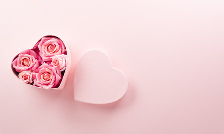 Happy valentine's day and love decoration background concept made from hearts and rose on pastel pink background.の写真素材