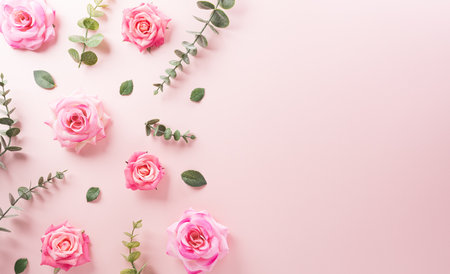 Happy Mother's day and Women's Day decoration concept made from flower on pastel background.の写真素材