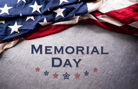 Happy Memorial day concept made from American flag and the text on dark stone background.の写真素材