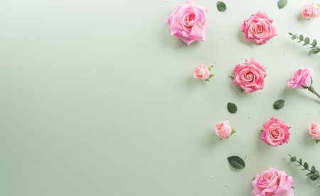 Happy Mother's day and Women's Day decoration concept made from flower on pastel background.の写真素材