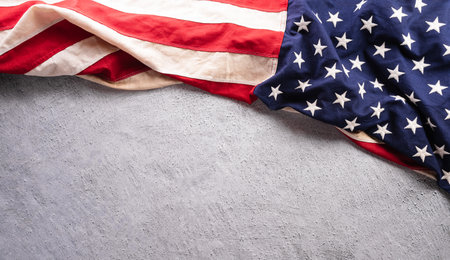 Happy Memorial day concept made from American flag on dark stone background.の写真素材