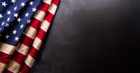 Happy Memorial day concept made from American flag  on dark stone background.の写真素材