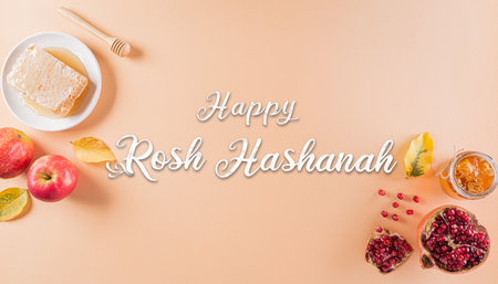 Rosh hashanah (jewish New Year holiday), Concept of traditional or religion symbols on pastel background.の写真素材