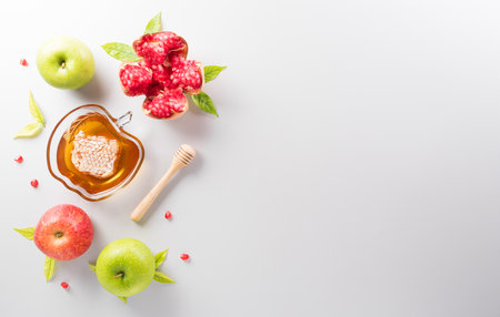 Rosh hashanah (jewish New Year holiday), Concept of traditional or religion symbols on white background.の写真素材
