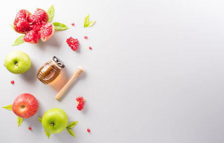 Rosh hashanah (jewish New Year holiday), Concept of traditional or religion symbols on white background.の写真素材