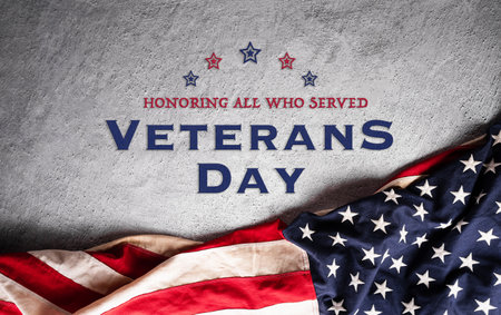 Happy Veterans day concept made from American flag and the text on dark stone background.の写真素材