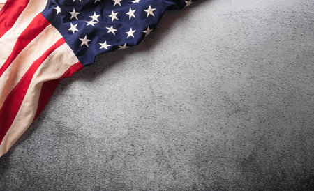 Happy Veterans day concept made from American flag on dark stone background.の写真素材