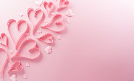 Love and Valentine's day concept made from pink paper hearts on pastel background.の写真素材